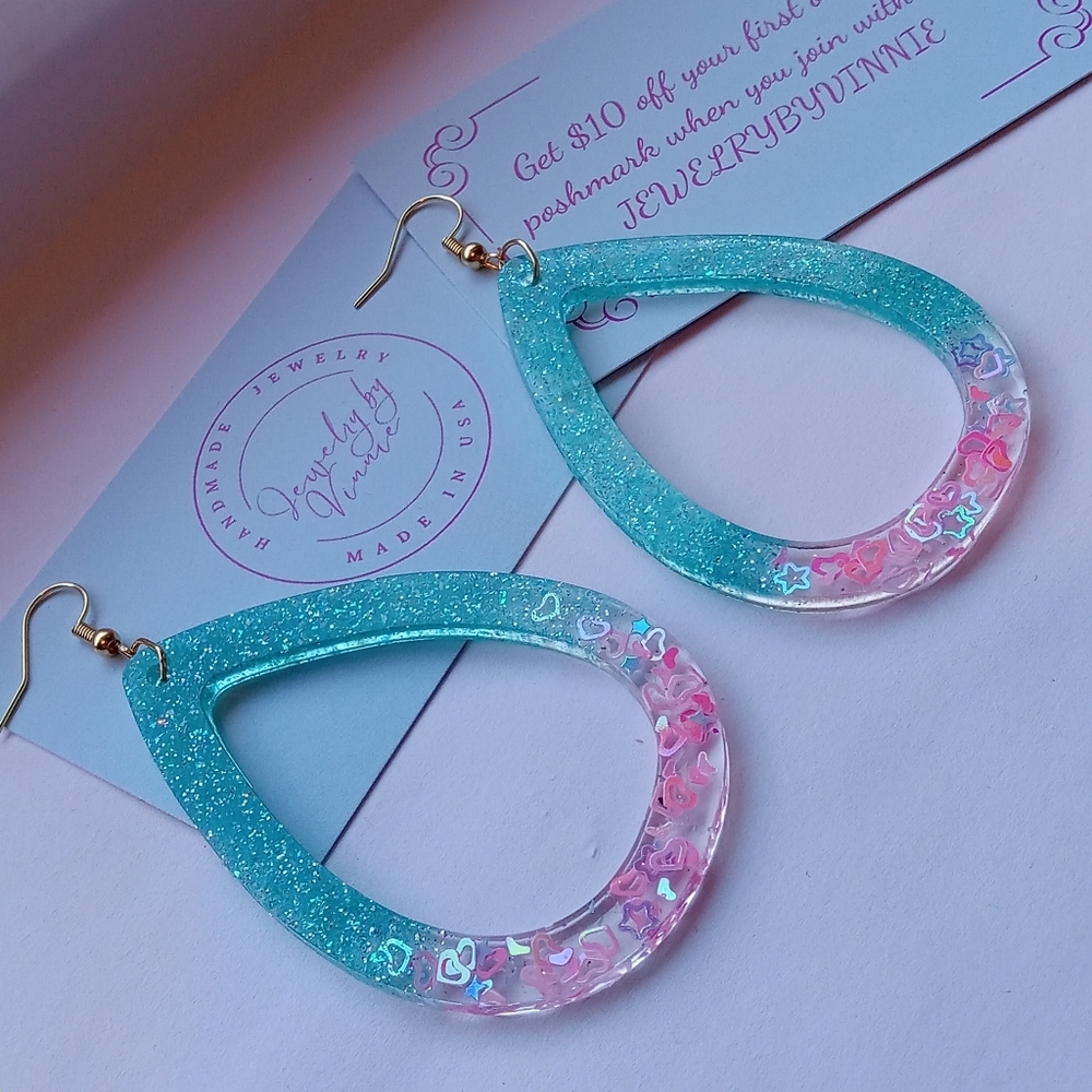 Hand Crafted Pink And Teal Caribbean Sunset Collection Teardrops - Picture 2 of 6